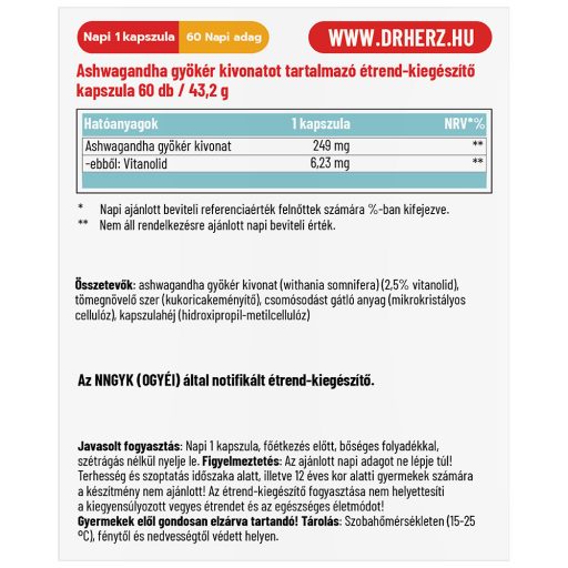 DR Herz Ashwagandha 249 mg 60 db kapszula
